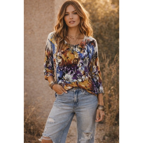 Joseph A. Women Petite Medium Cardigan Sweater Floral Painterly 3/4 Sleeve PM - Picture 2 of 12